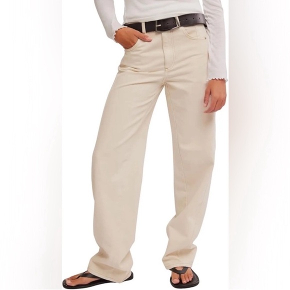 FREE PEOPLE WE THE FREE ASTER SEAMED RELAXED STRAIGHT LEG CREAM JEANS NWT - Picture 4 of 16